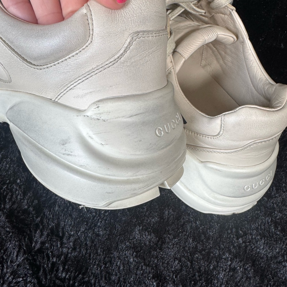 Gucci Men Leather Rython Dirty mouth Sneakers Ivory Size 10.5 US. 552089 - Picture 8 of 13